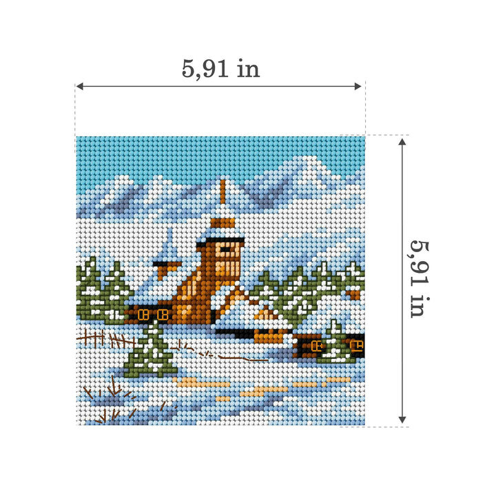 Gobelin canvas for halfstitch without yarn Winter Lanscape with Church 2168D