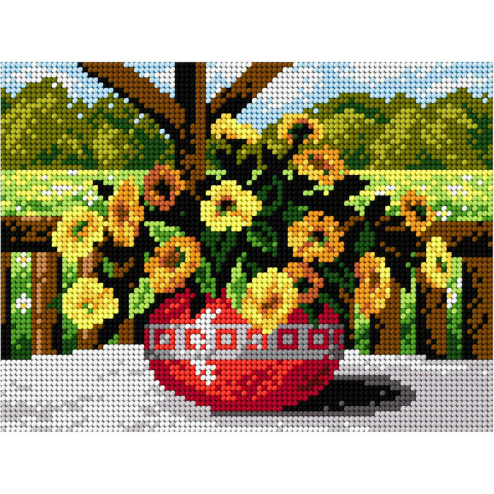 Gobelin canvas for halfstitch without yarn Yellow Flowers in a Red Vase 2122F