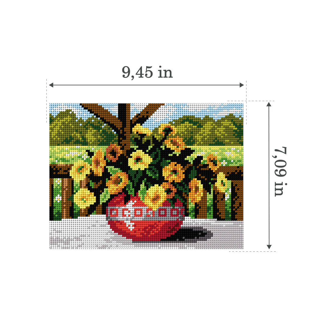 Gobelin canvas for halfstitch without yarn Yellow Flowers in a Red Vase 2122F