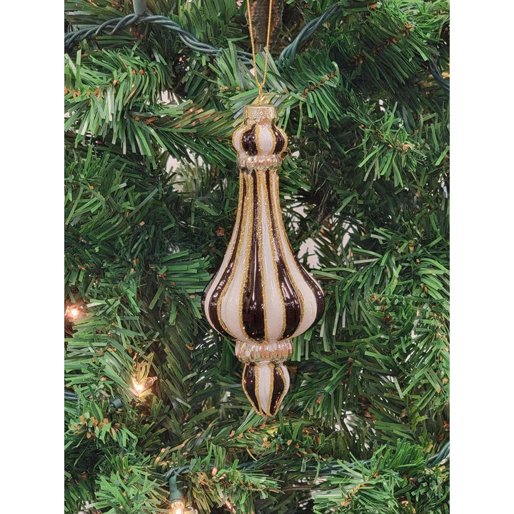 Gold and White Striped Finial Glass Christmas Ornament F07M7-6-LH76-23037