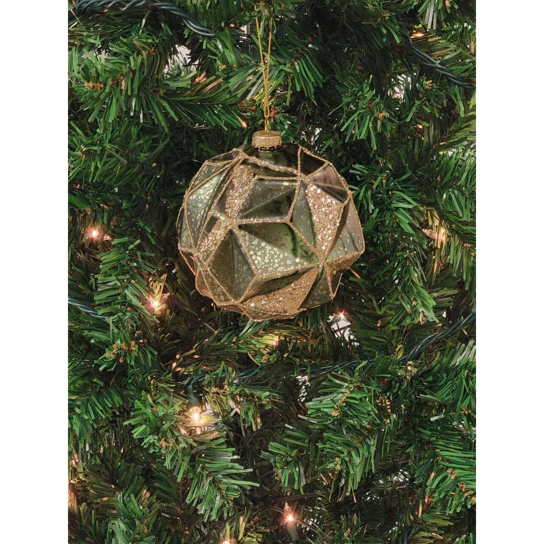 Gold Hexagon-Shaped Ball Glass Christmas Ornament F07M7-37-LH76-23092