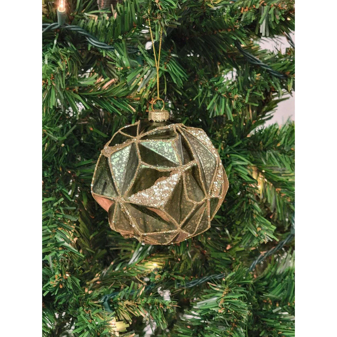 Gold Hexagon-Shaped Ball Glass Christmas Ornament F07M7-37-LH76-23092