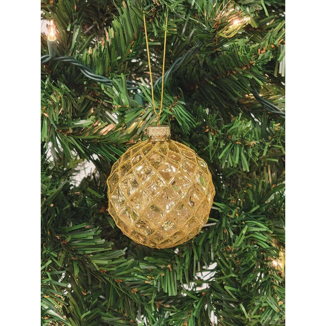 Gold Lattice Pattern Ball Glass Christmas Ornament F07M7-10-LH76-24002