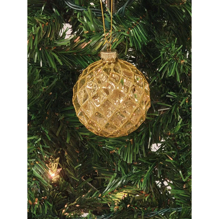 Gold Lattice Pattern Ball Glass Christmas Ornament F07M7-10-LH76-24002