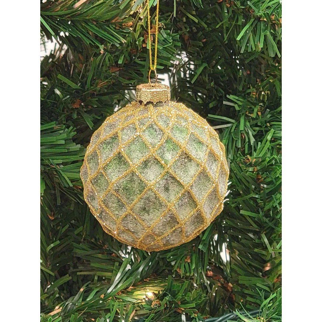 Gold Quilted Ball Glass Christmas Ornament F07M7-12-LH76-23122