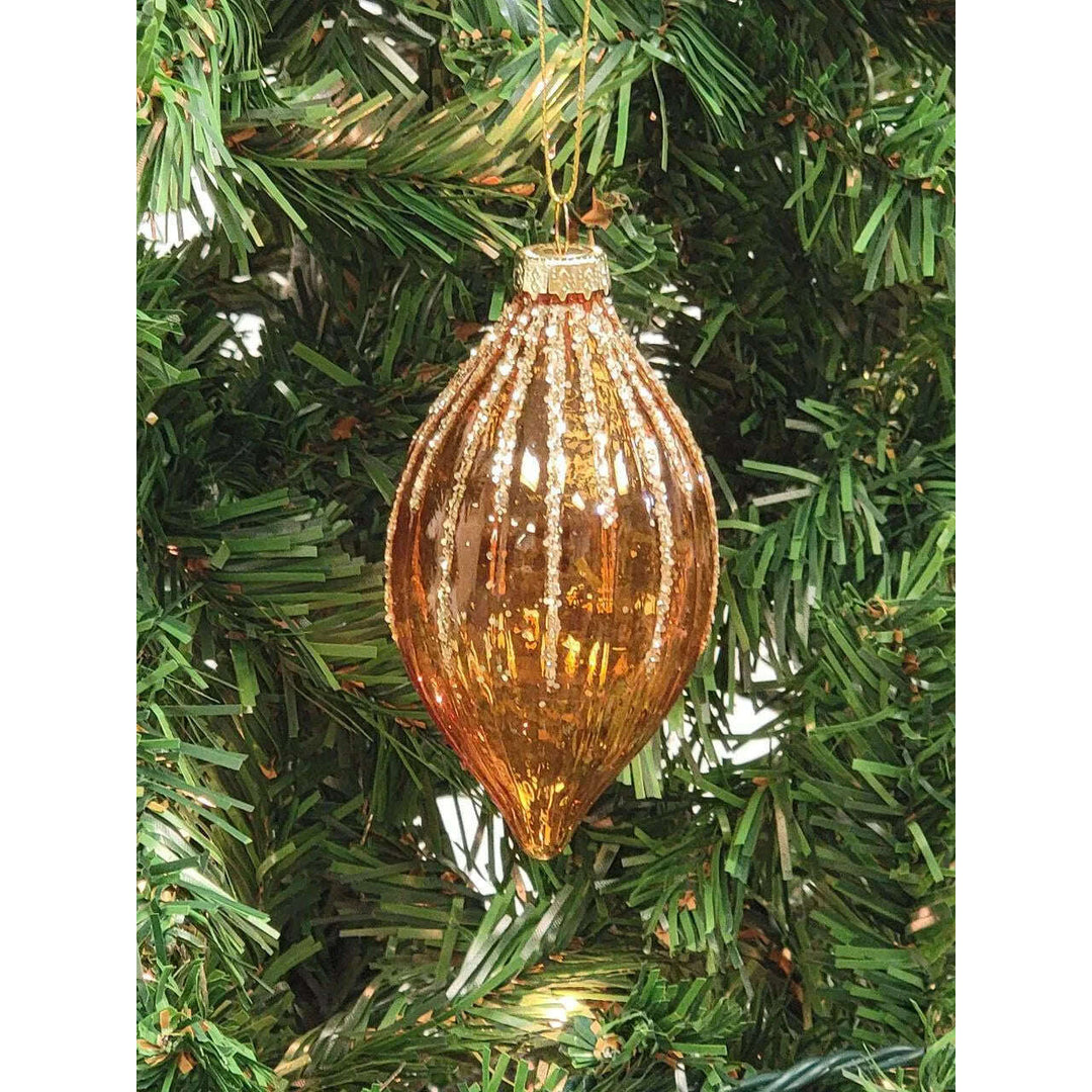 Gold Ribbed Teardrop Glass Christmas Ornament F07M7-22-LH76-2286