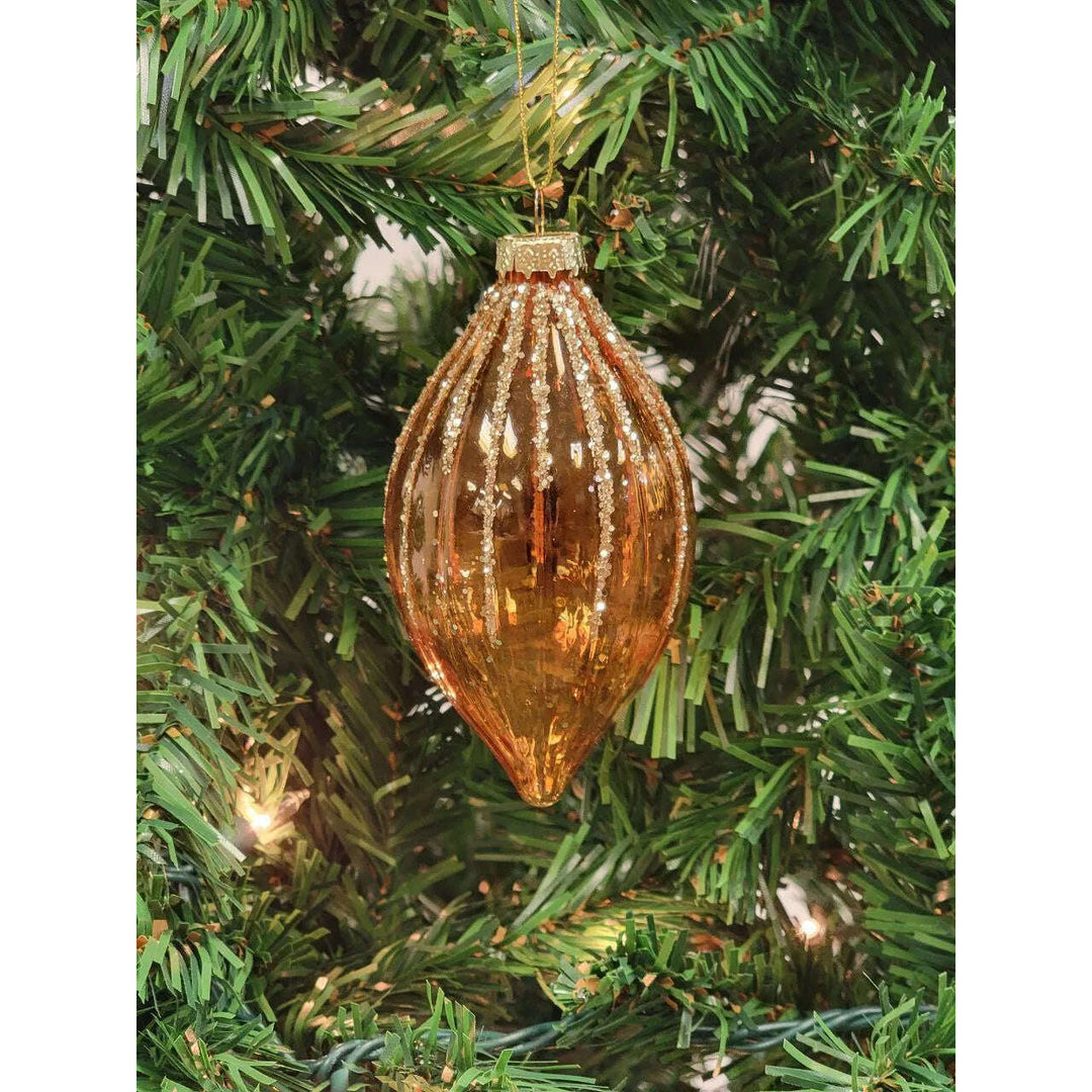 Gold Ribbed Teardrop Glass Christmas Ornament F07M7-22-LH76-2286