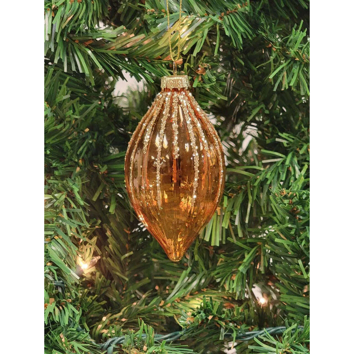 Gold Ribbed Teardrop Glass Christmas Ornament F07M7-22-LH76-2286