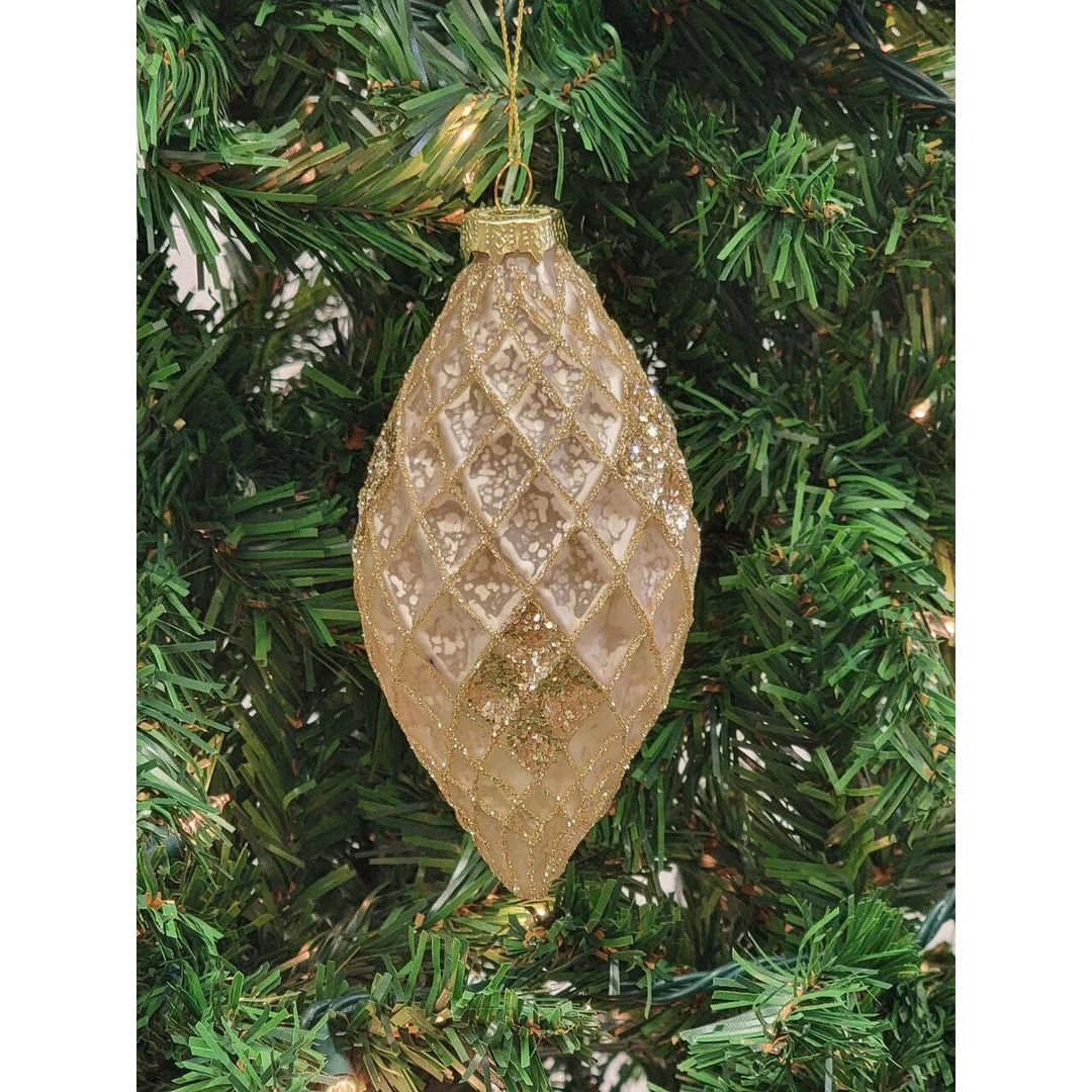 Gold Teardrop-Shaped Glass Christmas Ornament F07M7-3-LH76-23030