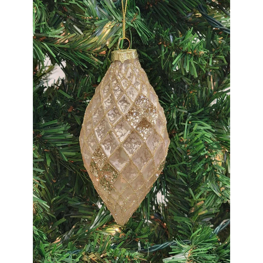 Gold Teardrop-Shaped Glass Christmas Ornament F07M7-3-LH76-23030