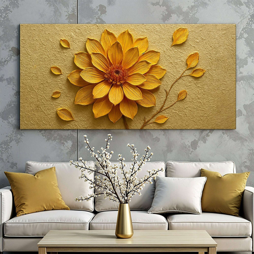 Golden Dandelion Minimalist Abstract Wall Art IV