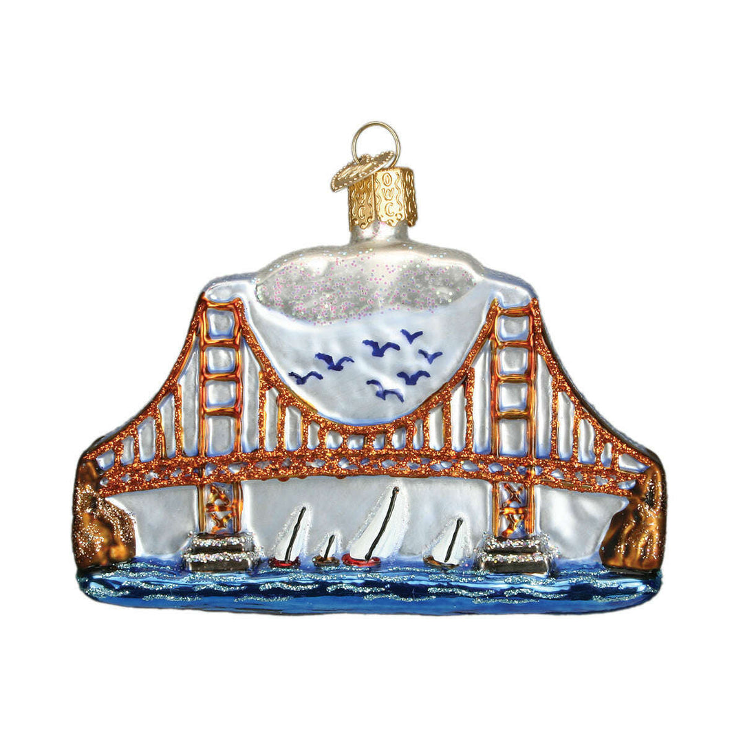 Old World Christmas Golden Gate Bridge Blown Glass Ornament
