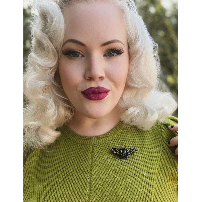 Gothic Glam Bat Scatter Pin — multiple pins worn in scatter style, Lipstick & Chrome
