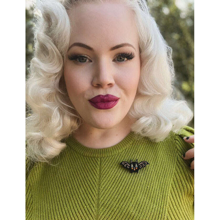 Gothic Glam Bat Scatter Pin — multiple pins worn in scatter style, Lipstick & Chrome