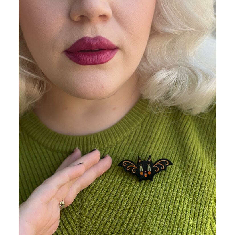 Gothic Glam Bat Scatter Pin BLACK close-up — Johanna Parker x Lipstick & Chrome resin detail