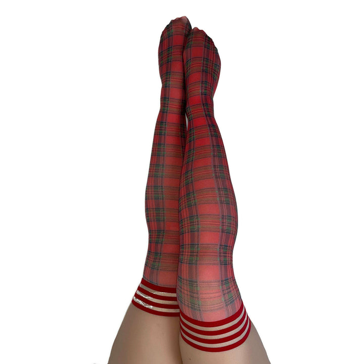Grace: Red Plaid Thigh Highs. Petite to Plus Size