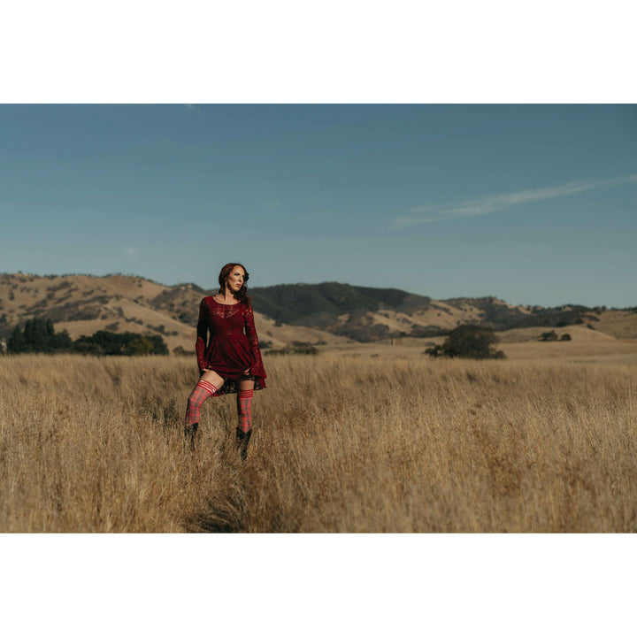 Grace: Red Plaid Thigh Highs. Petite to Plus Size