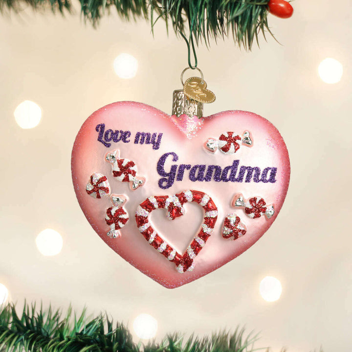 Old World Christmas Grandma Heart Blown Glass Ornament