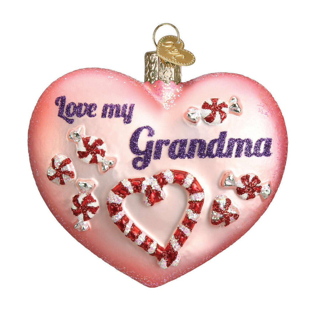 Old World Christmas Grandma Heart Blown Glass Ornament