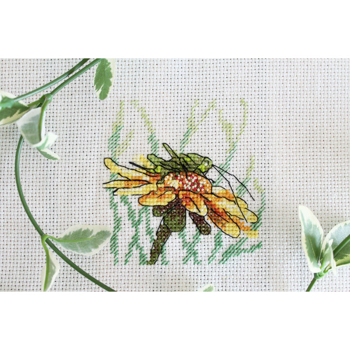 Grasshopper on Coneflower SM-622 Counted Cross Stitch Kit