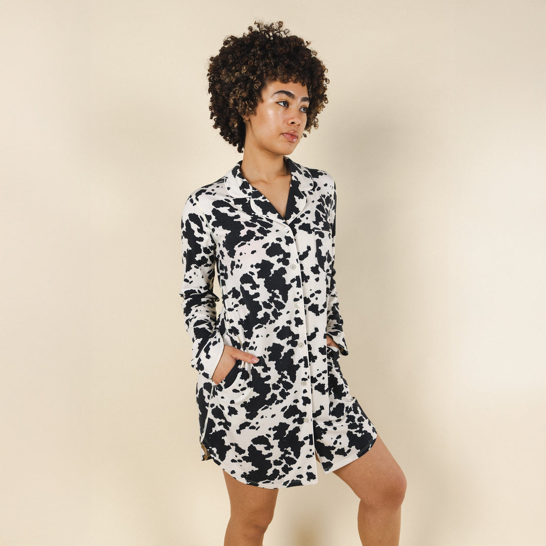 The Graze Escape | Cow Hide SleepDeep™ Long Sleeve Pajama Dress