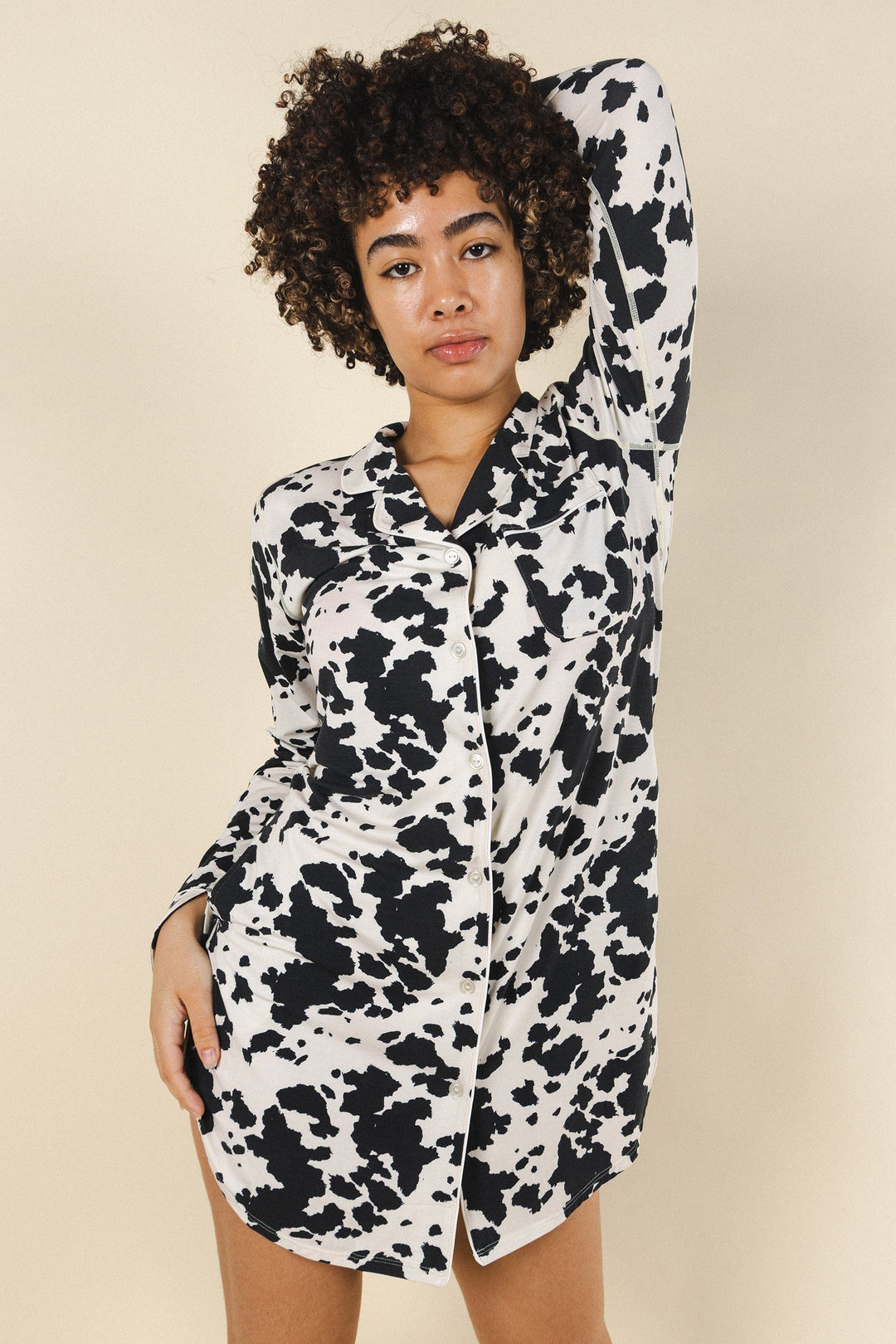 The Graze Escape | Cow Hide SleepDeep™ Long Sleeve Pajama Dress