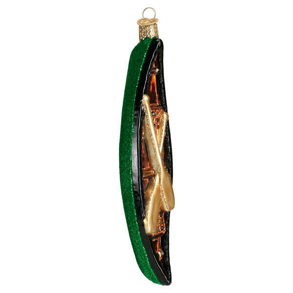 Old World Christmas Green Canoe Blown Glass Ornament