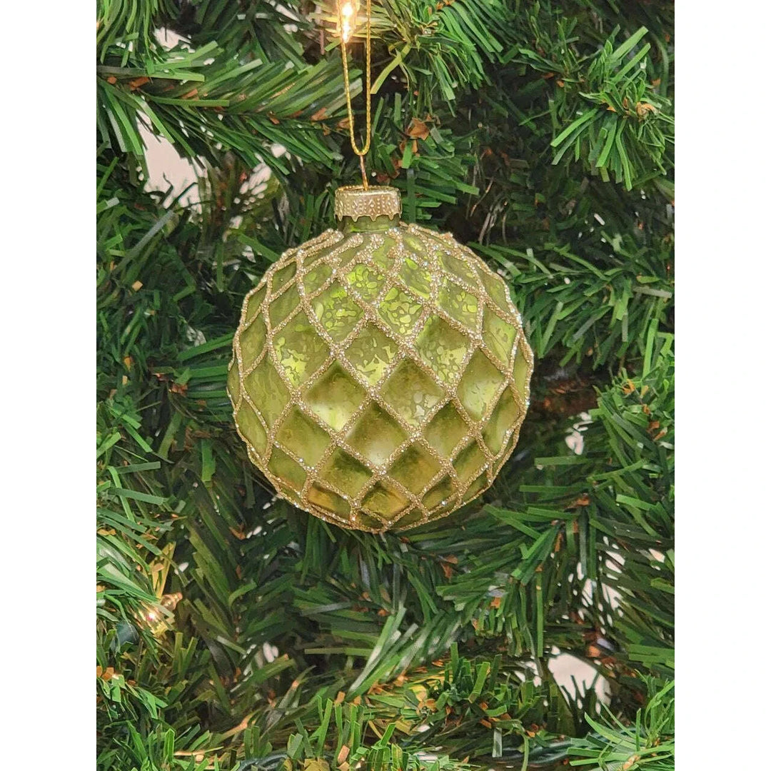 Green Glittered Ball Glass Christmas Ornament F07M7-7-LH76-23229
