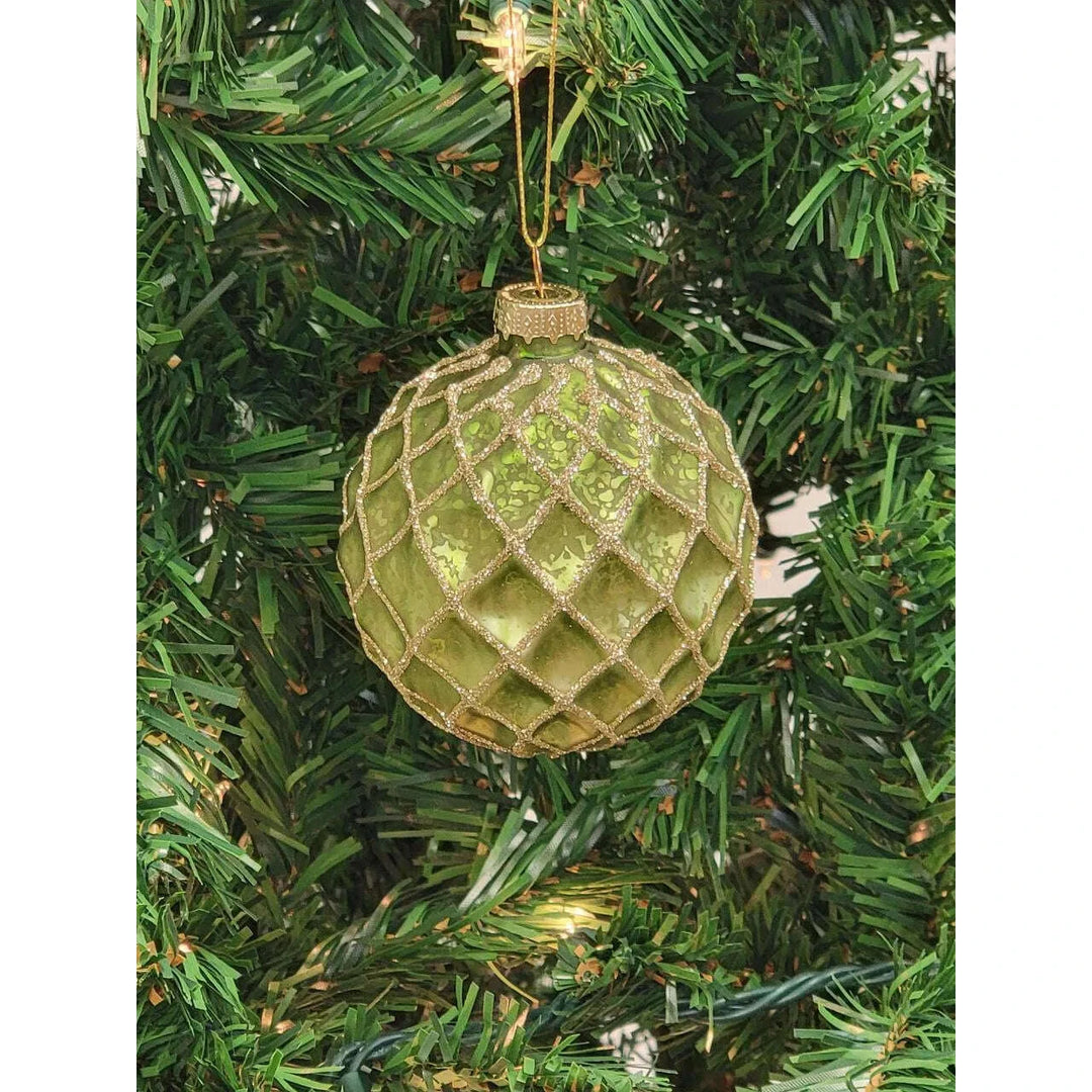 Green Glittered Ball Glass Christmas Ornament F07M7-7-LH76-23229
