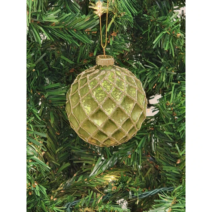 Green Glittered Ball Glass Christmas Ornament F07M7-7-LH76-23229