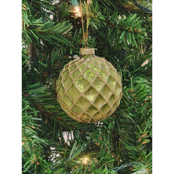Green Glittered Ball Glass Christmas Ornament F07M7-7-LH76-23229