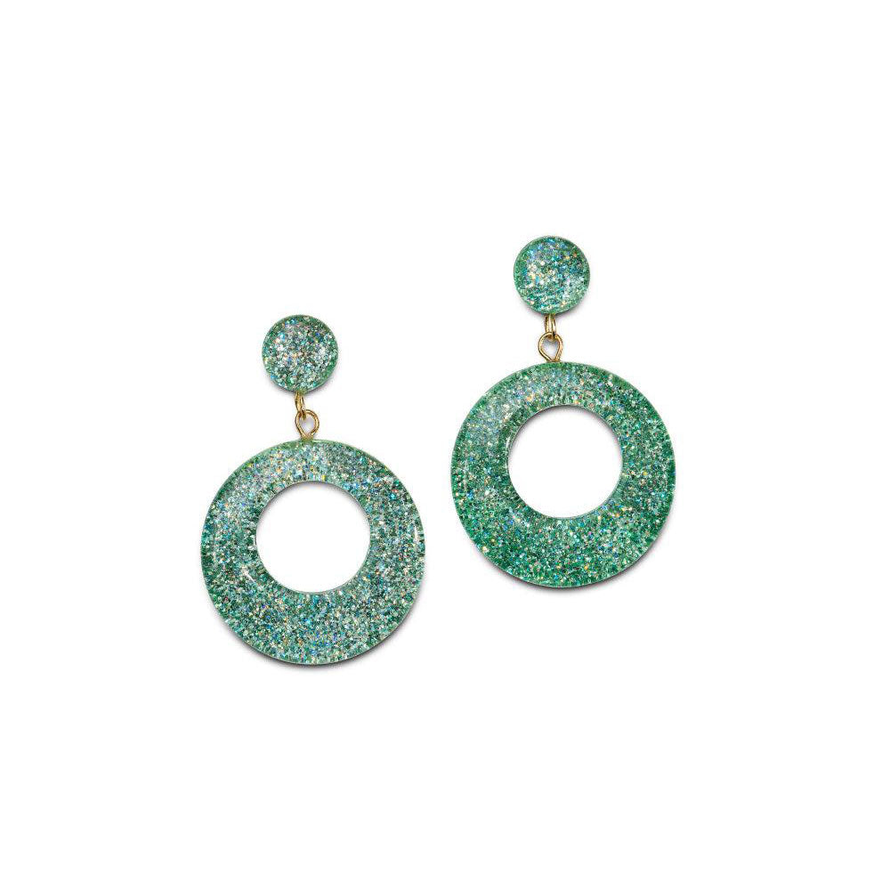 Green Lagoon Glitter Drop Hoop Earrings by Splendette image