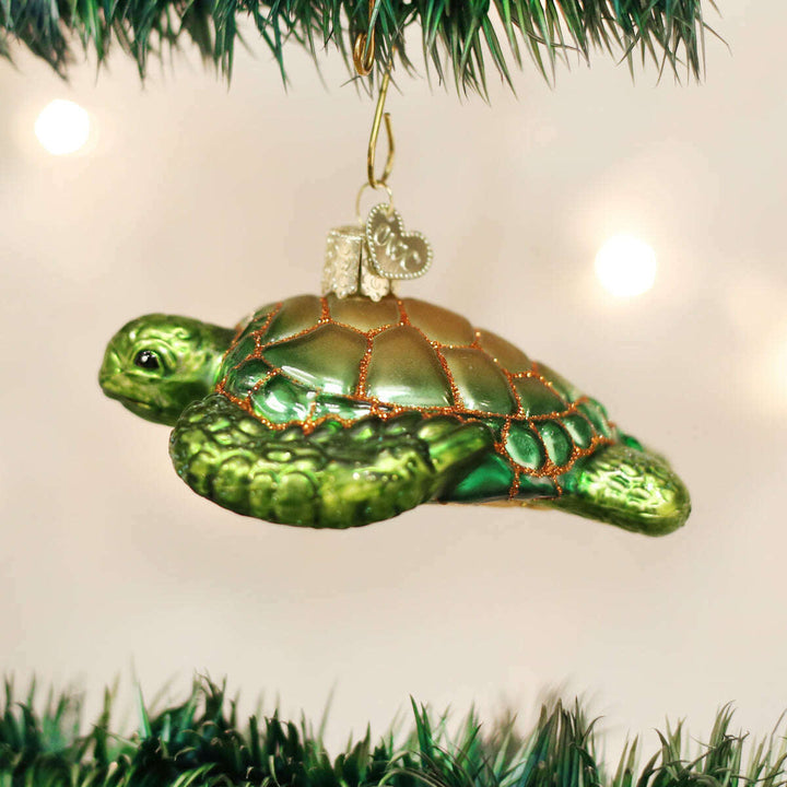 Old World Christmas Green Sea Turtle Blown Glass Ornament