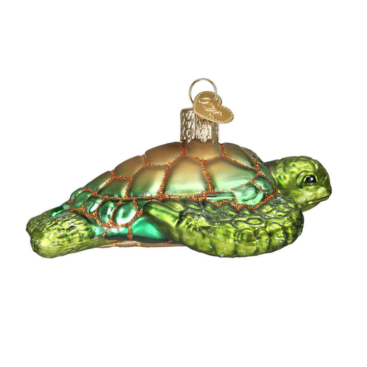 Old World Christmas Green Sea Turtle Blown Glass Ornament
