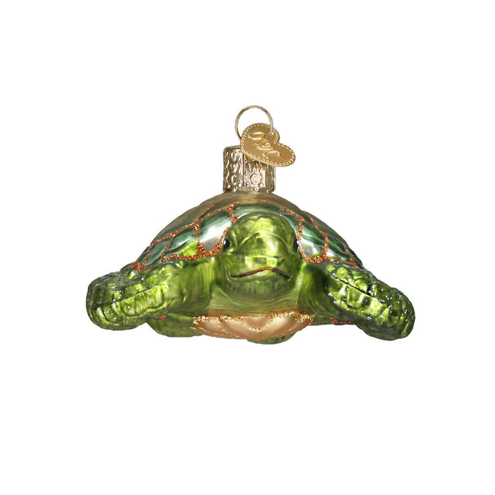 Old World Christmas Green Sea Turtle Blown Glass Ornament