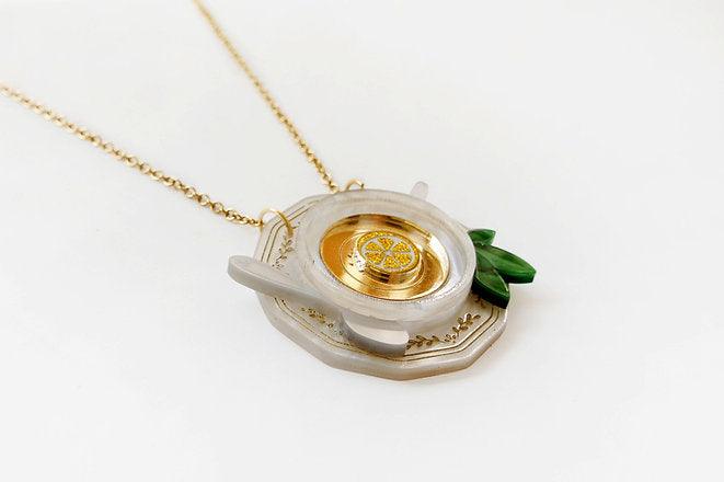 Green Teacup Necklace by LaliBlue - Quirks!