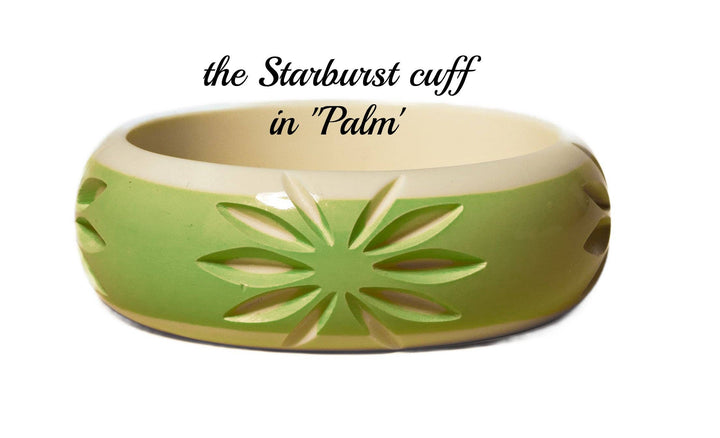green starburst cuff bakelite fakelite bangle 
