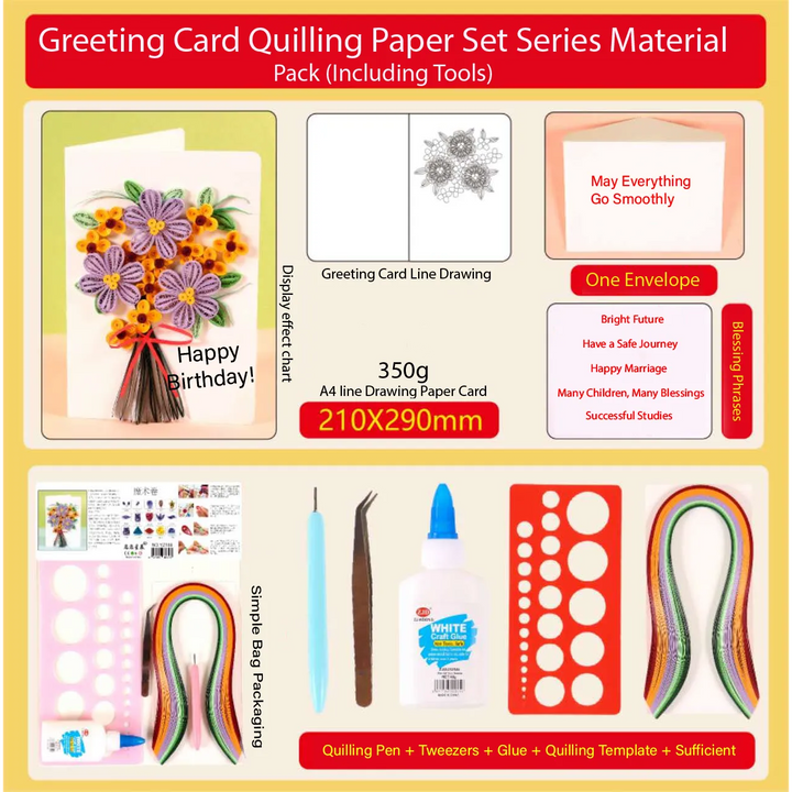 Greeting Card Making Kit. Flowers DIY Quilling Kit F07M3-5-FL7