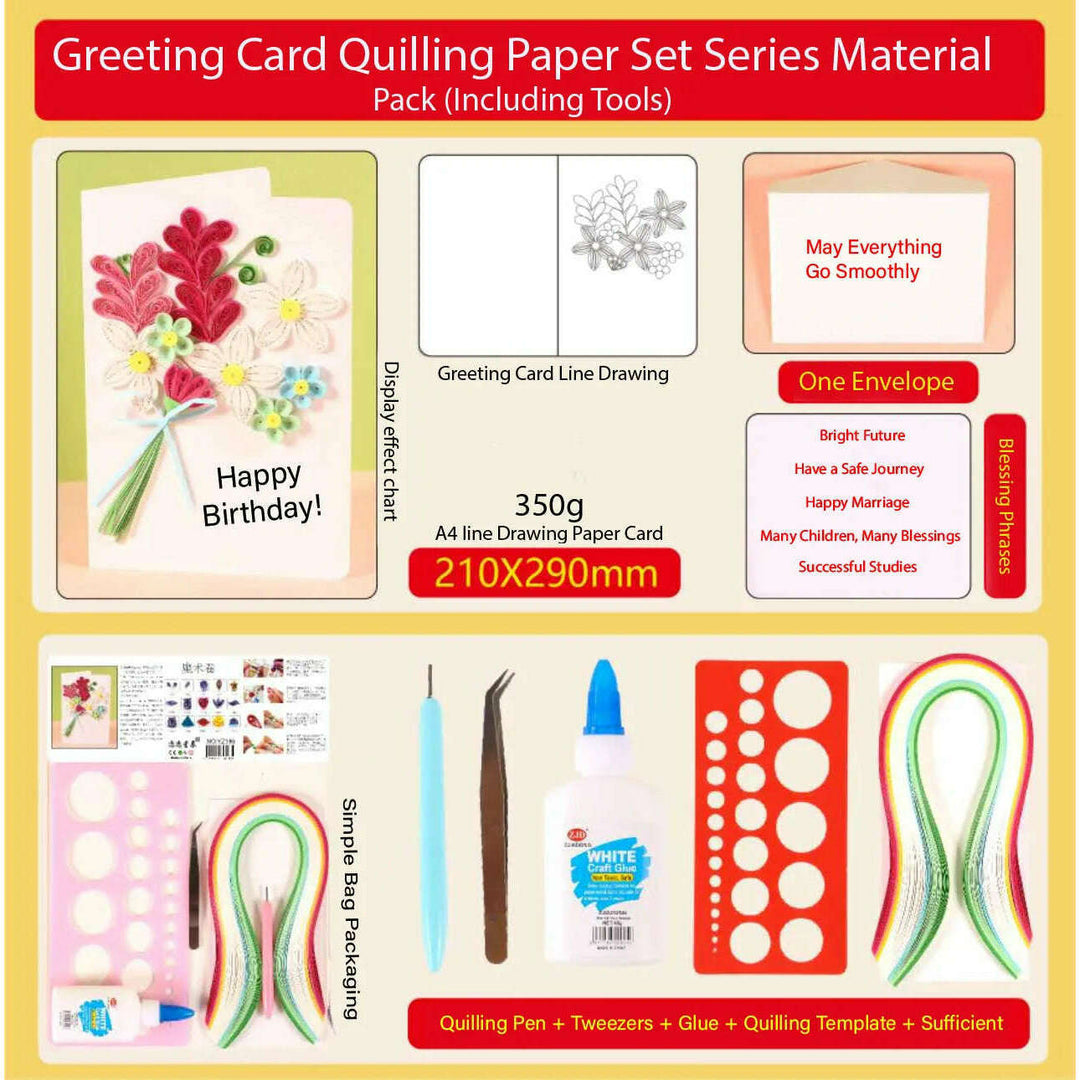 Greeting Card Making Kit. Flowers DIY Quilling Kit F07M3-5-FL8
