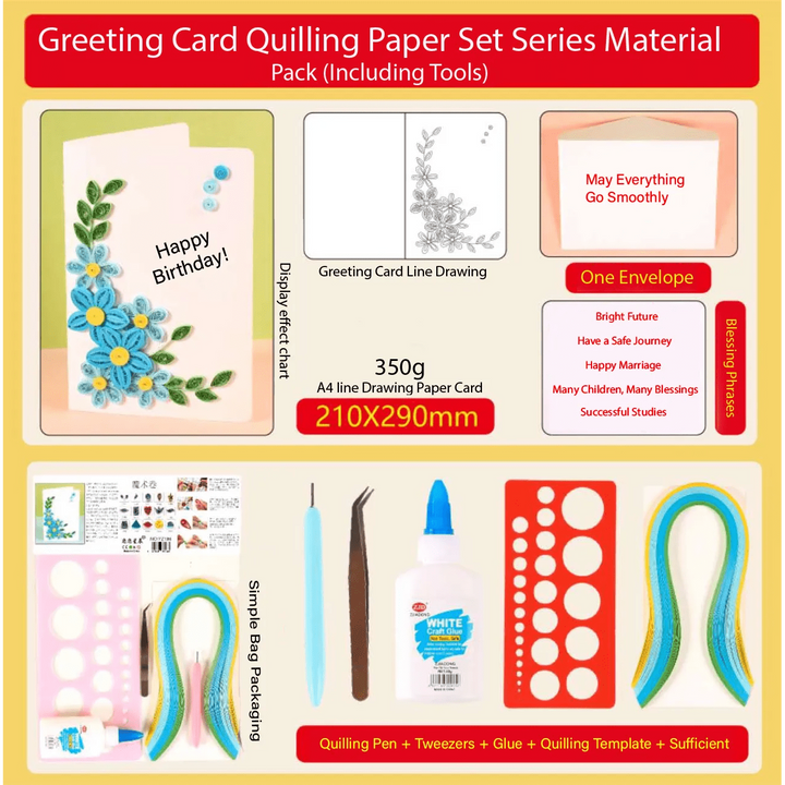 Greeting Card Making Kit. Myosotis Flowers DIY Quilling Kit F07M3-5-FL6