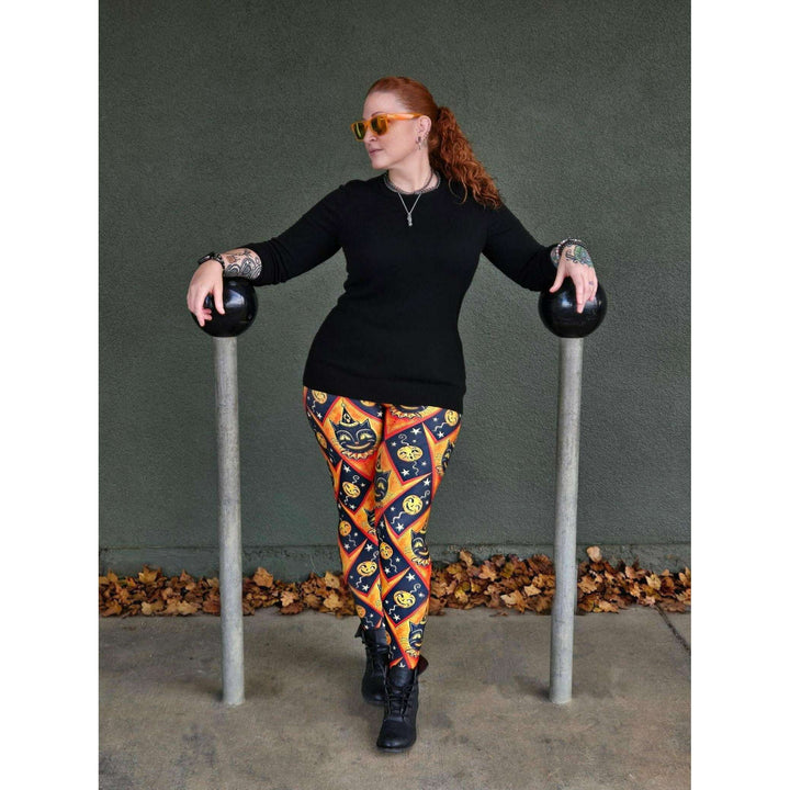 "Grinning Jack" (Johanna Parker Exclusive) Orange Vintage Cat - High-quality Handcrafted Vibrant Leggings