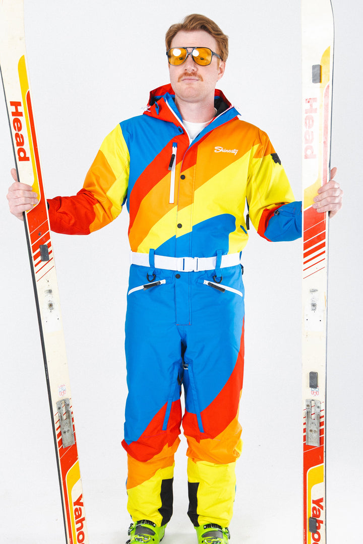 The Groovy Gondola | Orange Retro Swirl One Piece Ski Suit