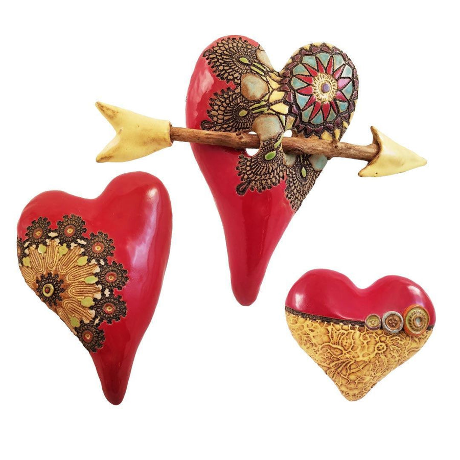 Group of 3 Wall Hearts by Laurie Pollpeter Eskenazi in Red Radiance - Quirks!