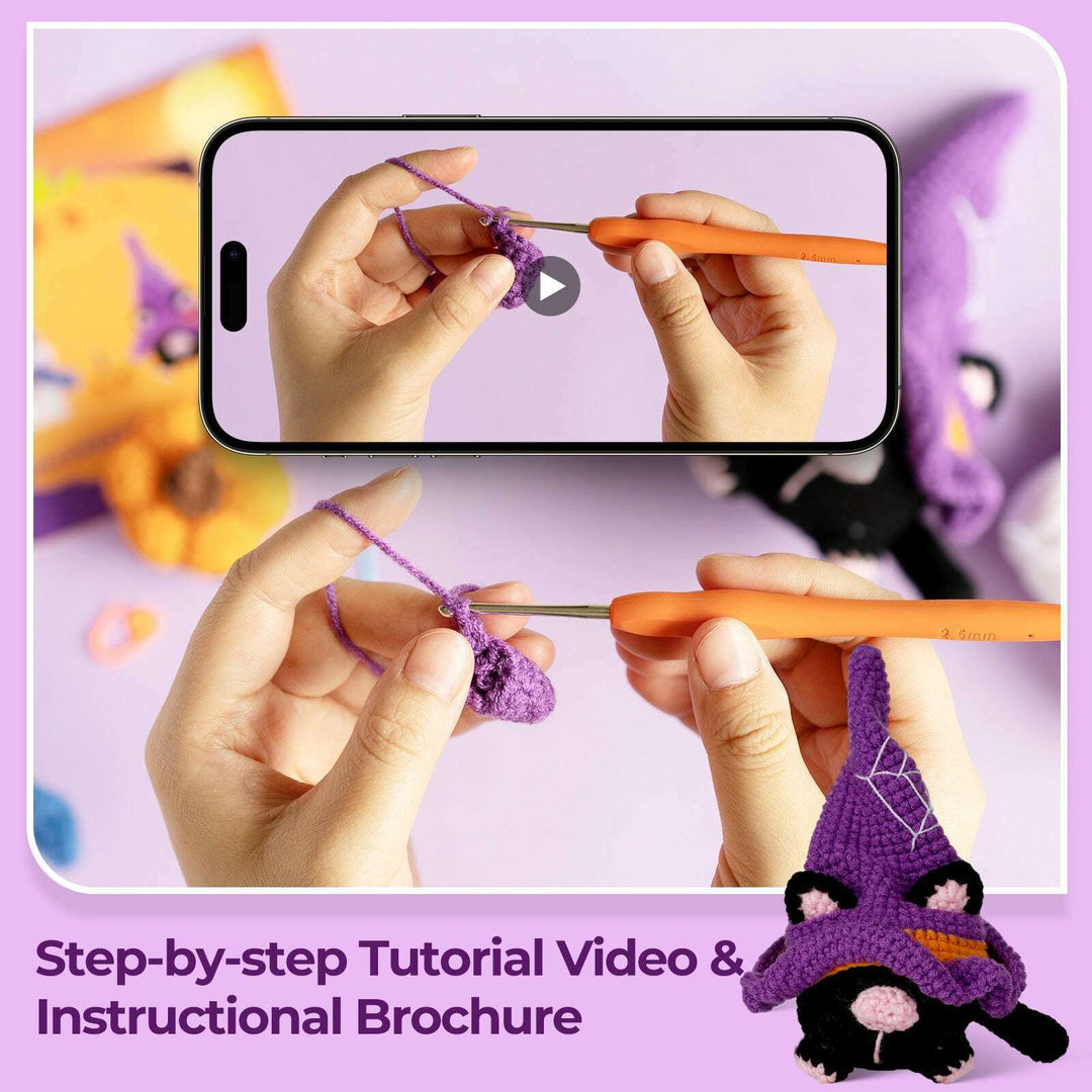 Halloween Cat Gnomes Amigurumi DIY Crochet Kit Wizardi F07N8-M210