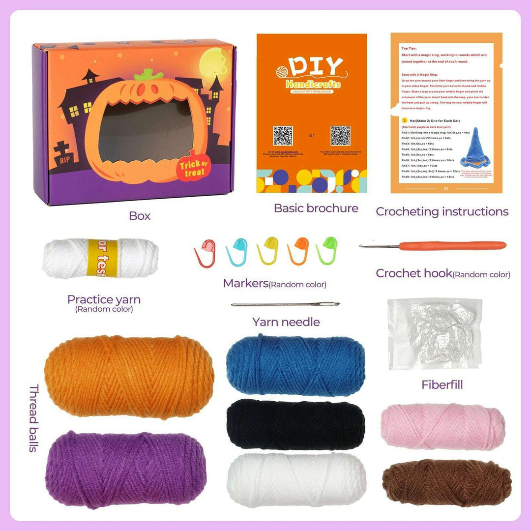 Halloween Cat Gnomes Amigurumi DIY Crochet Kit Wizardi F07N8-M210