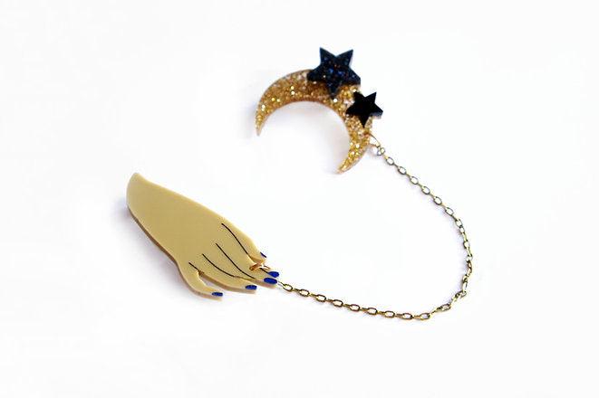 Hand and Moon Double brooch by LaliBlue - Quirks!