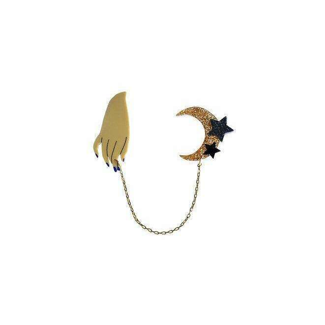 Hand and Moon Double brooch by LaliBlue - Quirks!
