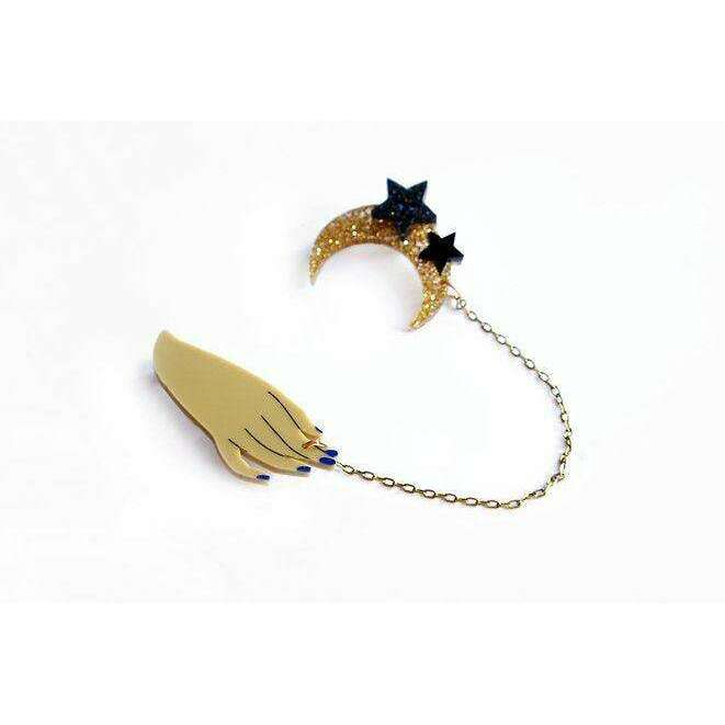 Hand and Moon Double brooch by LaliBlue - Quirks!