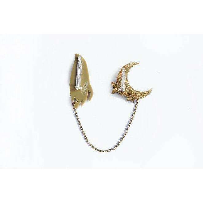 Hand and Moon Double brooch by LaliBlue - Quirks!