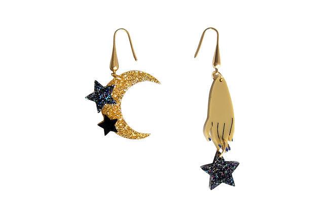 Hand and Moon Earrings by LaliBlue - Quirks!